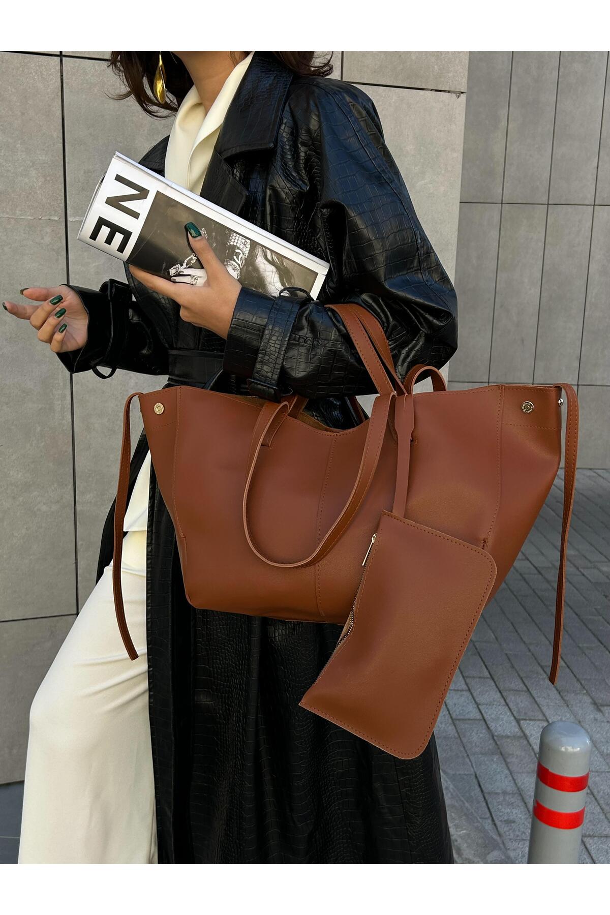 Kadın Özel Üretim PİNTEREST MODEL Büyük Boy Taba El ve Omuz Çantası KSCH-409
