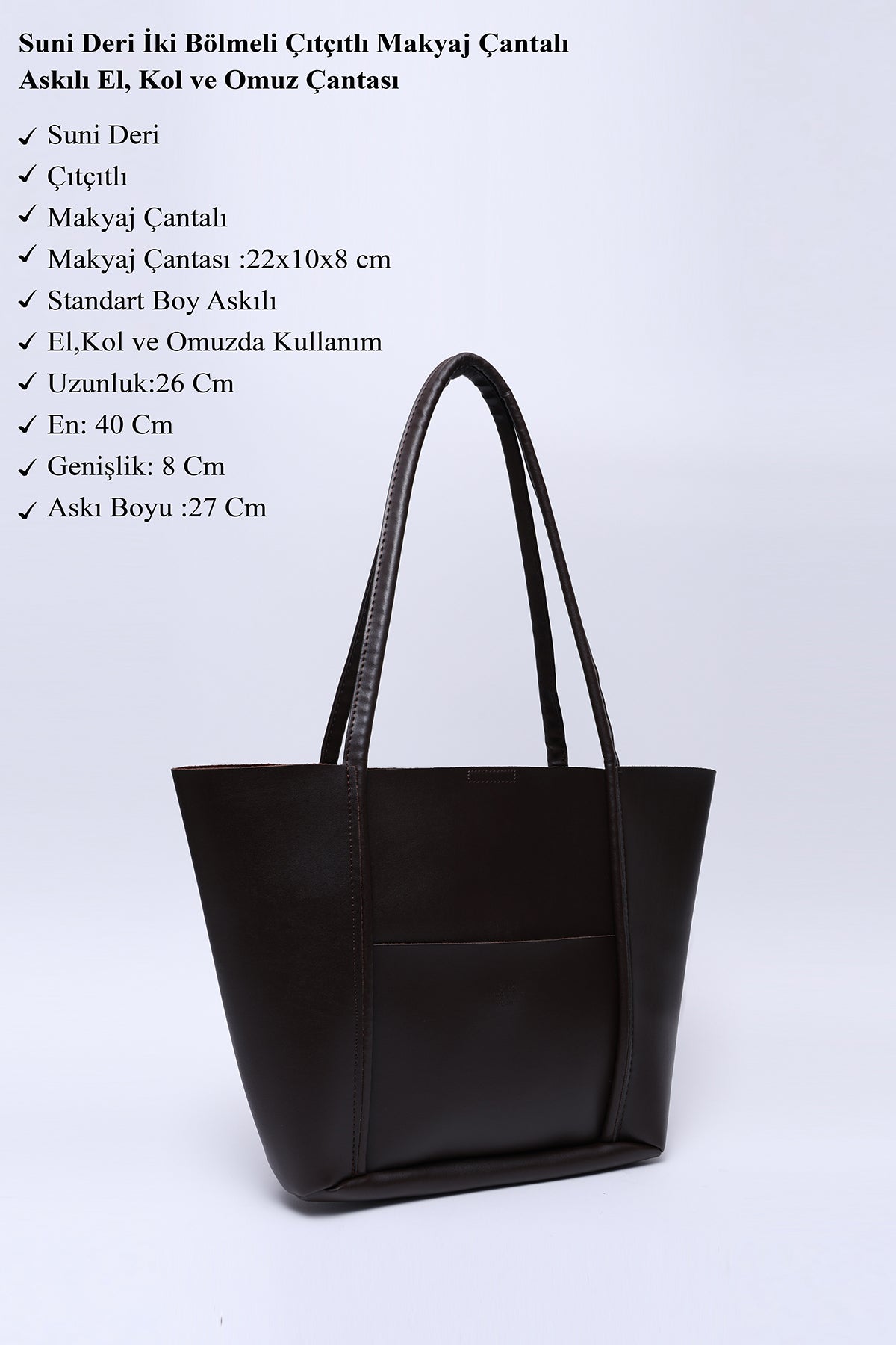 Kische SHK80 Önü Cepli, Çıtçıtlı, Makyaj Çantalı, Büyük Boy Çanta
