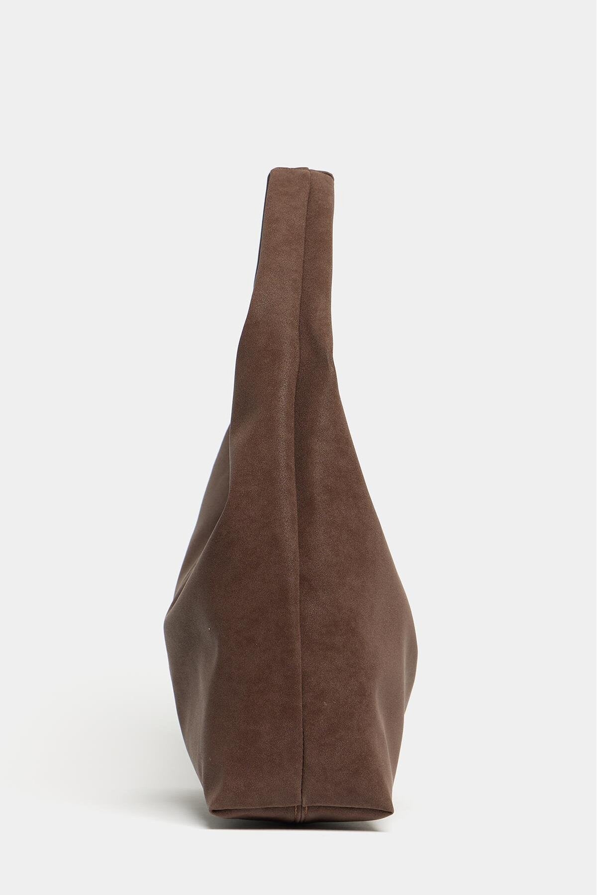 Kahverengi Süet Kadın Shopper Omuz Çantası – Yumuşak Form Vintage Model - KAHVERENGİ SÜET