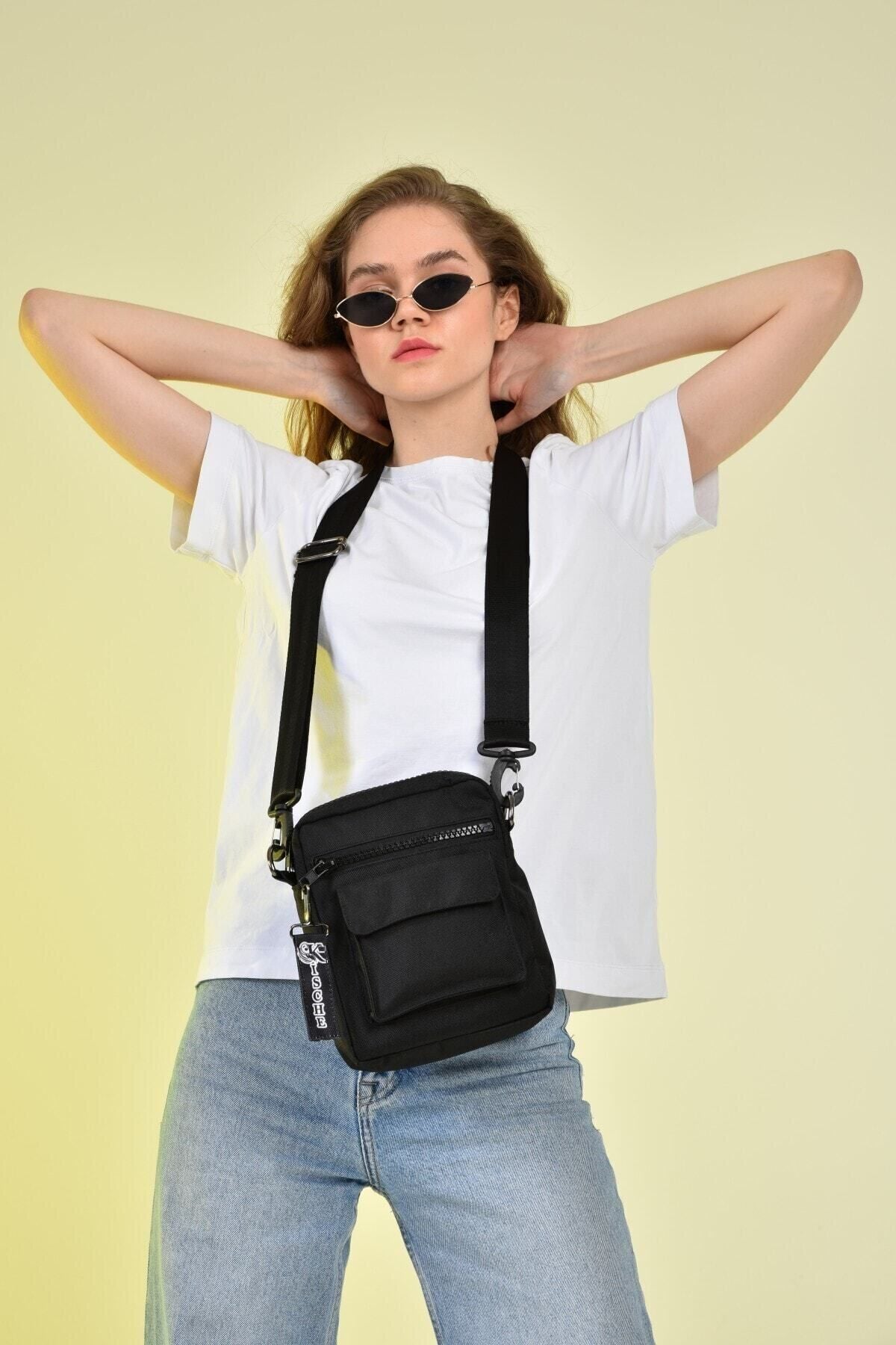 Unisex Siyah Spor Askılı Omuz Çantası - Görsel 8