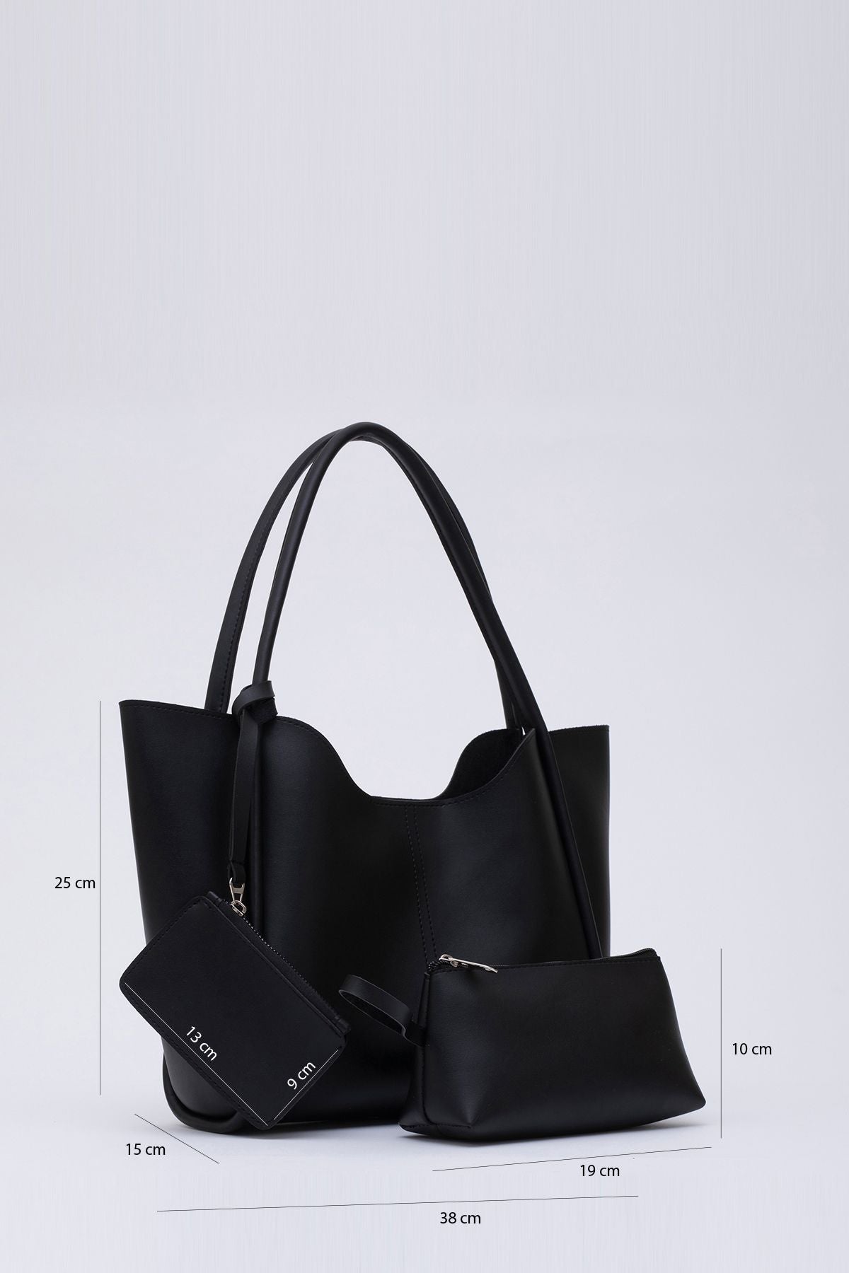 Siyah Shk108 Çıtçıtlı Suni Deri Cüzdanlı Makyaj Çantalı Kadın El ve Omuz Çantası U:25 E:38 G:15 cm