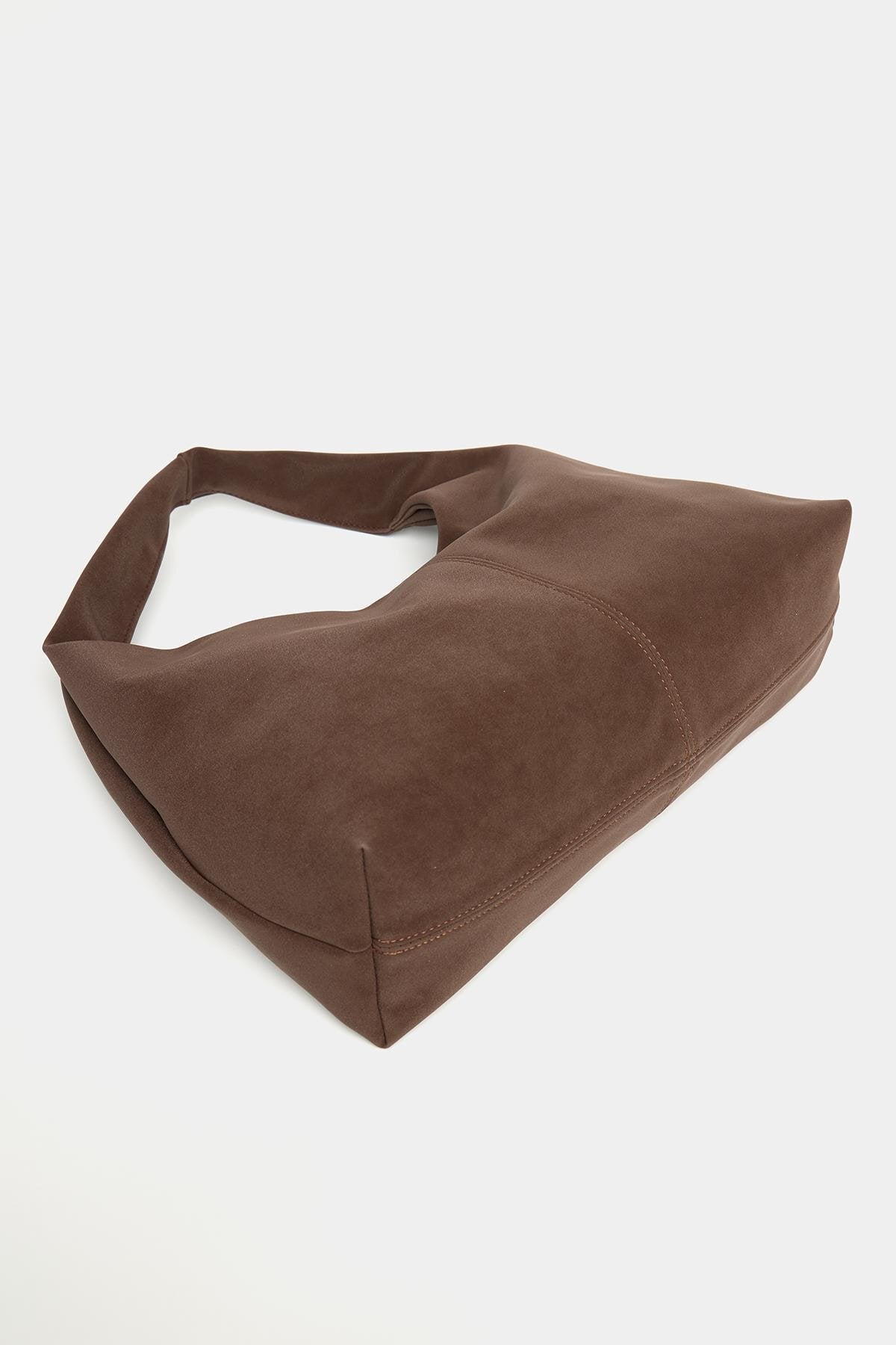 Kahverengi Süet Kadın Shopper Omuz Çantası – Yumuşak Form Vintage Model - KAHVERENGİ SÜET
