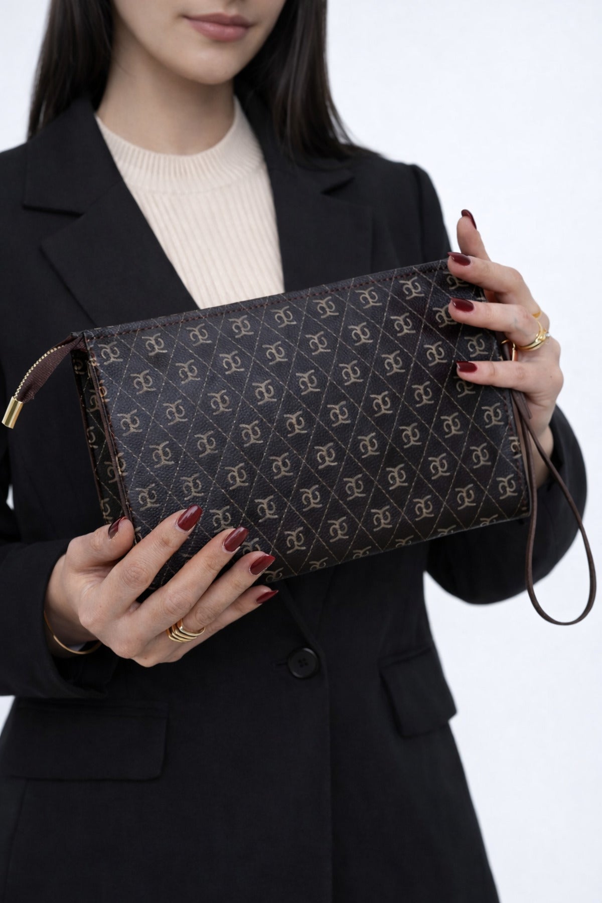Kadın Baskılı Kadın Clutch El Çantası portföy ponny 2li Siyah Vizon KSCH-4076 - Görsel 28