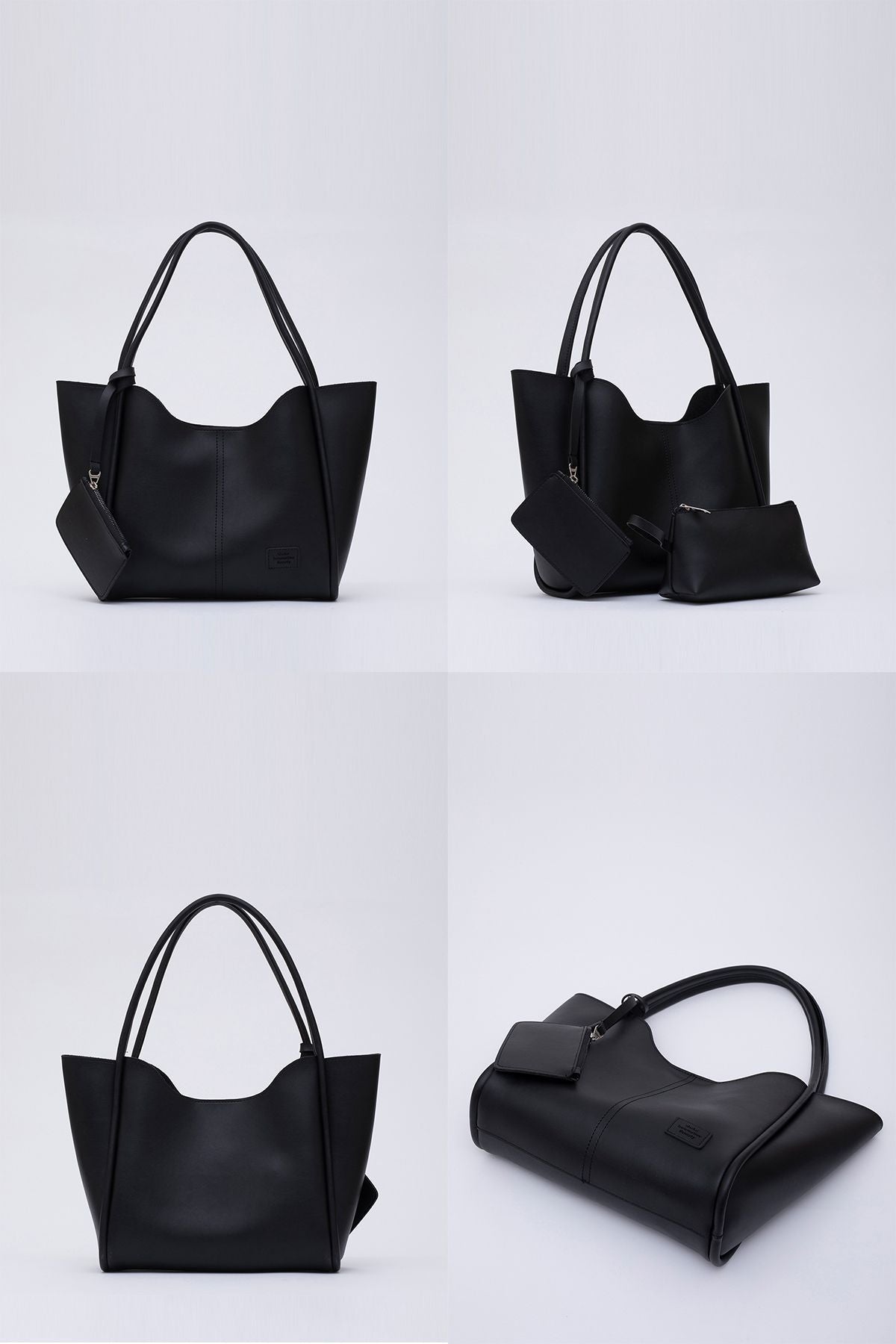 Siyah Shk108 Çıtçıtlı Suni Deri Cüzdanlı Makyaj Çantalı Kadın El ve Omuz Çantası U:25 E:38 G:15 cm