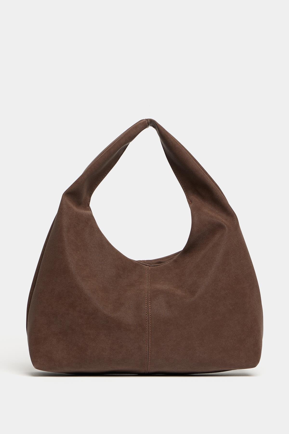 Kahverengi Süet Kadın Shopper Omuz Çantası – Yumuşak Form Vintage Model - KAHVERENGİ SÜET