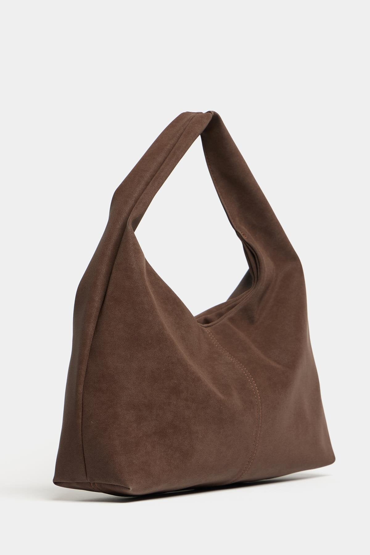Kahverengi Süet Kadın Shopper Omuz Çantası – Yumuşak Form Vintage Model - KAHVERENGİ SÜET