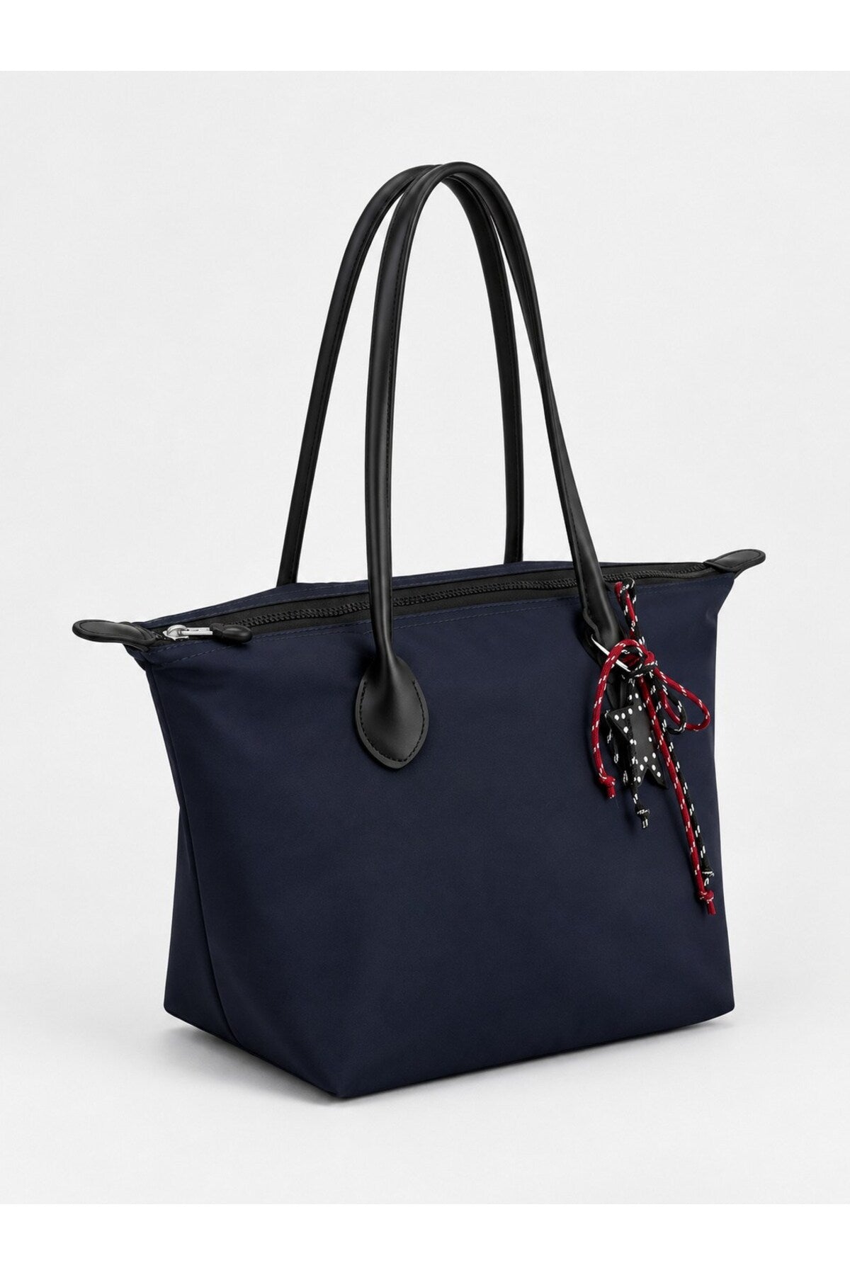 Kadın Süslemeli Fermuarlı Shopper Omuz Çantası - LACİVERT