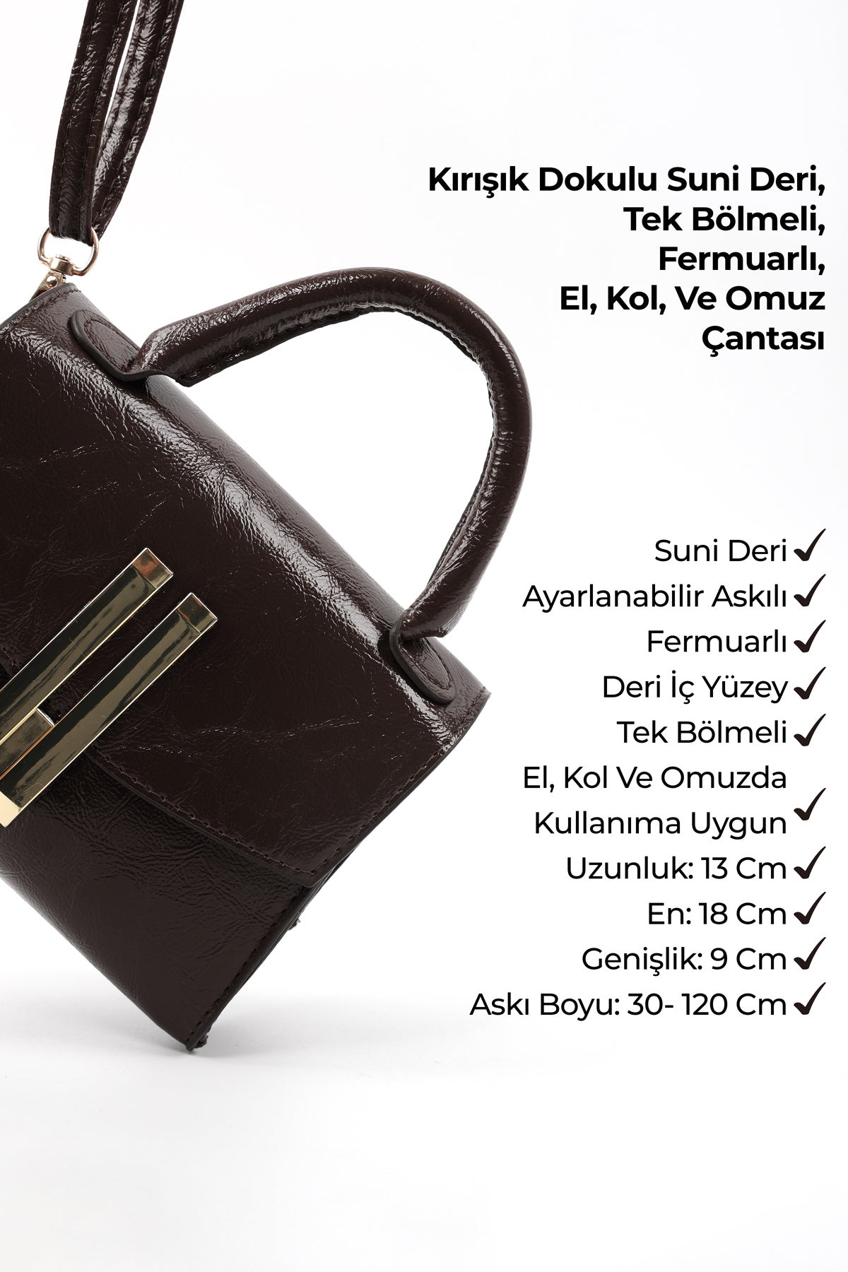 Kadın Siyah Kırışık Dokulu Suni Deri Omuz & Çapraz Çanta Tek Bölmeli Günlük Windy KSCH-4081 - Görsel 4