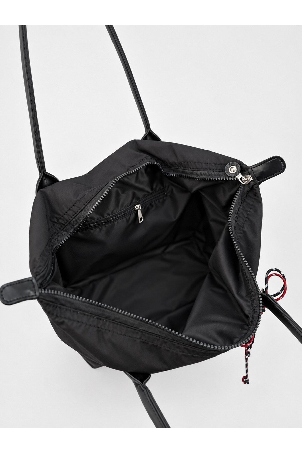Kadın Süslemeli Fermuarlı Shopper Omuz Çantası - SİYAH