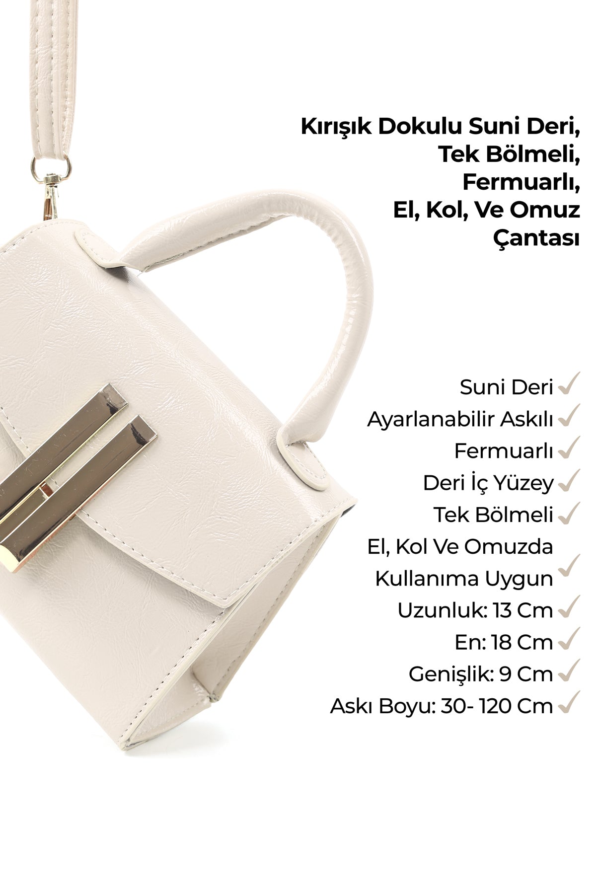 Kadın Siyah Kırışık Dokulu Suni Deri Omuz & Çapraz Çanta Tek Bölmeli Günlük Windy KSCH-4081 - Görsel 9