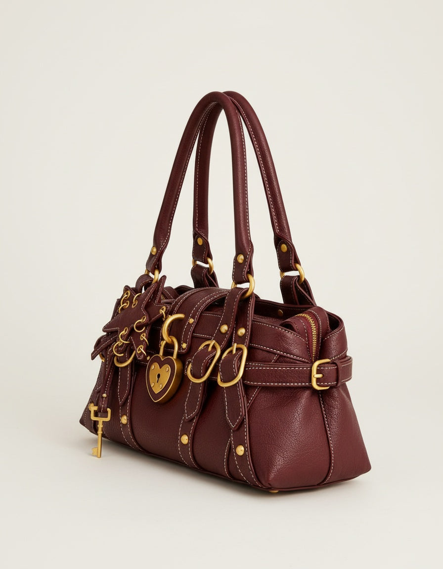 Kısche Kalp Kilitli Charm Detaylı Premium Çanta KISCHE-001 - BORDO