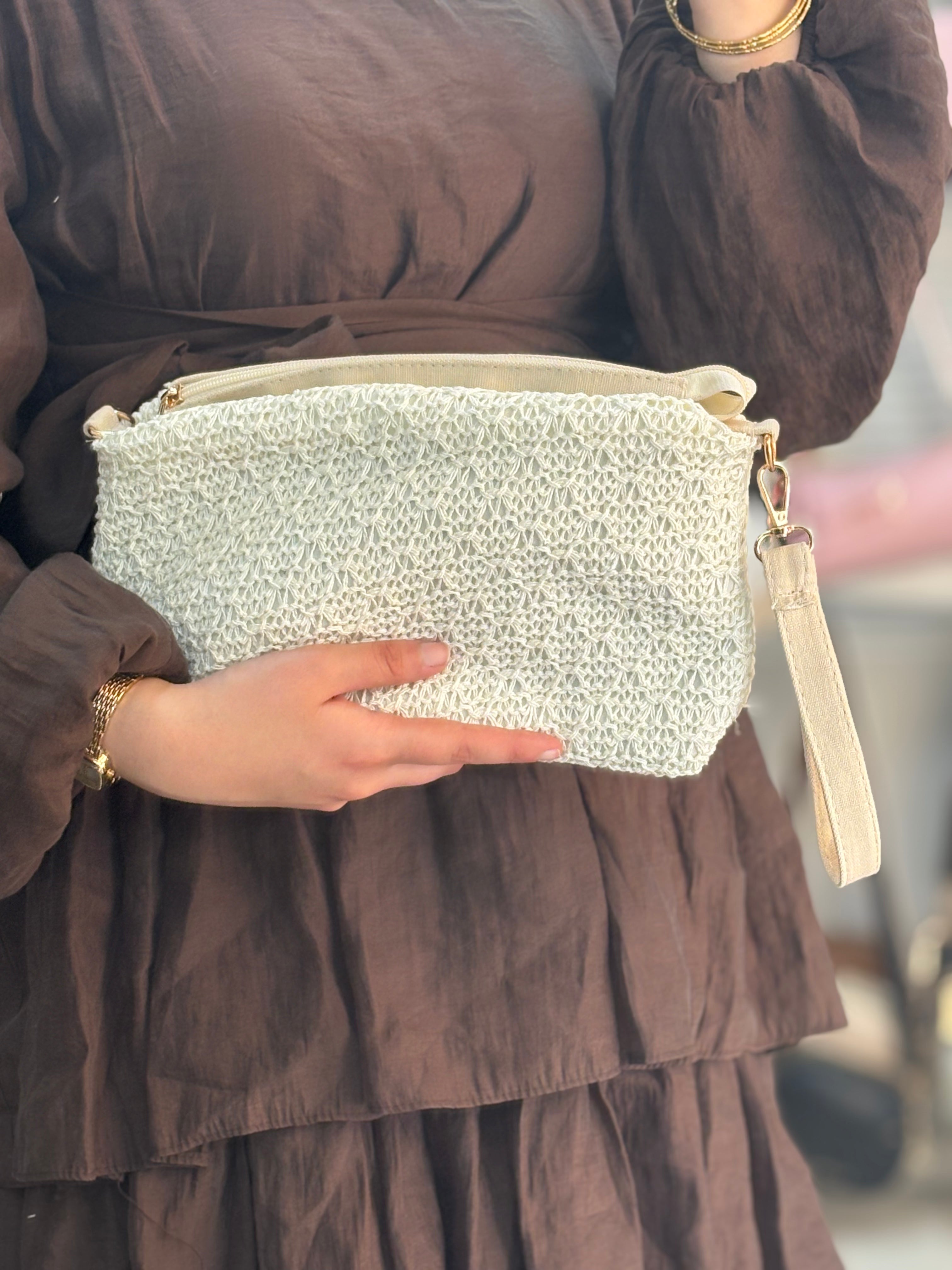 KSCH-H03 Zincir Askılı Hasır Portföy Clutch Çanta