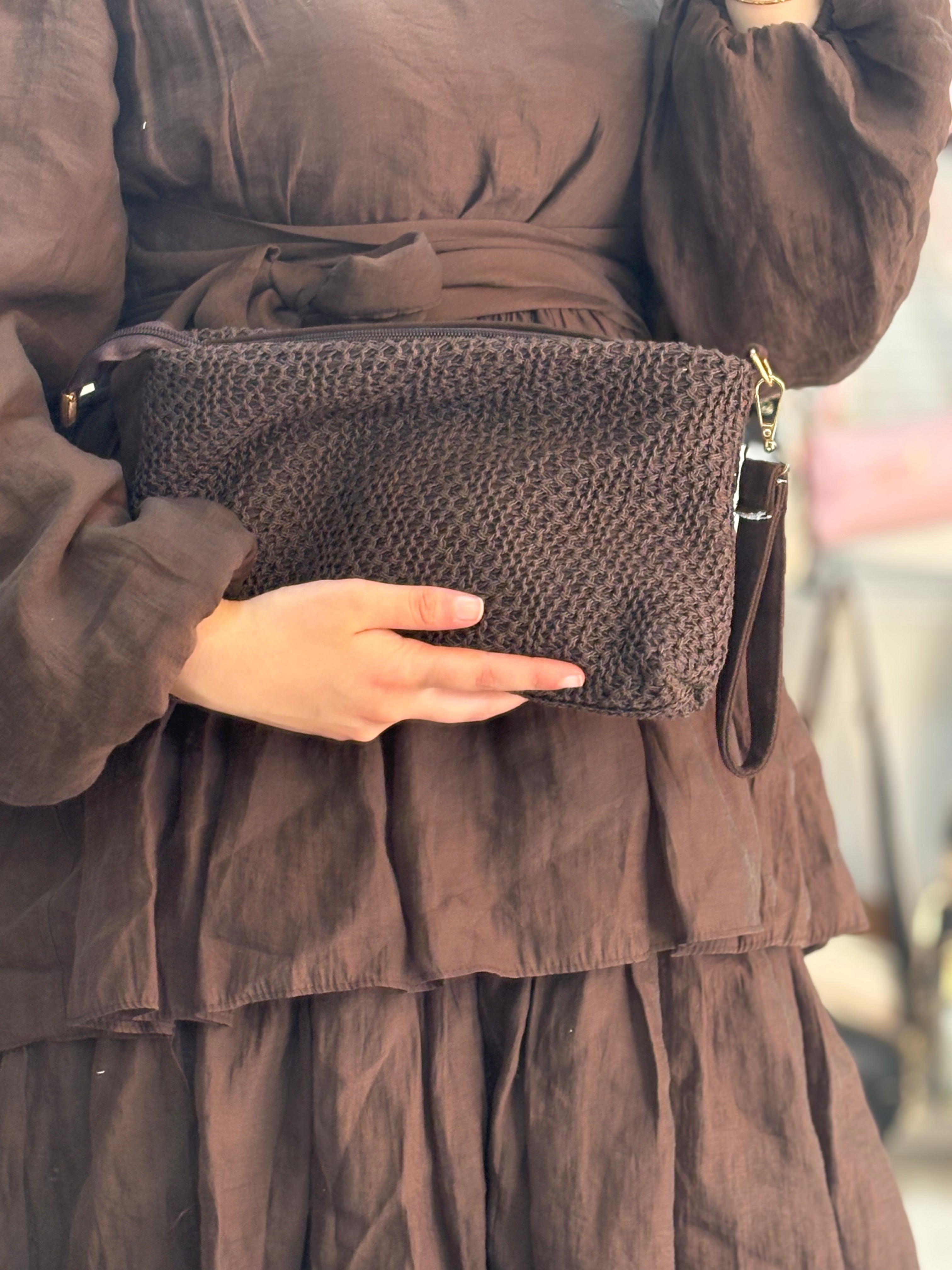 KSCH-H03 Zincir Askılı Hasır Portföy Clutch Çanta