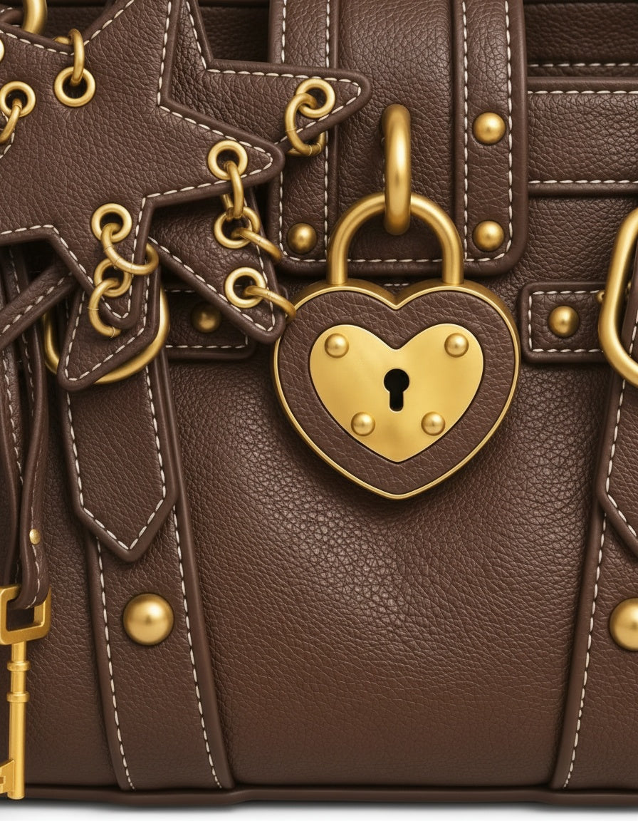 Kısche Kalp Kilitli Charm Detaylı Premium Çanta KISCHE-001 - KAHVE