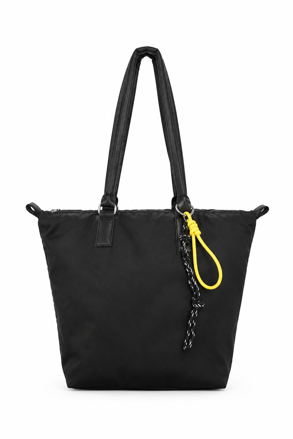 Siyah shopper tote çanta, düz beyaz fon