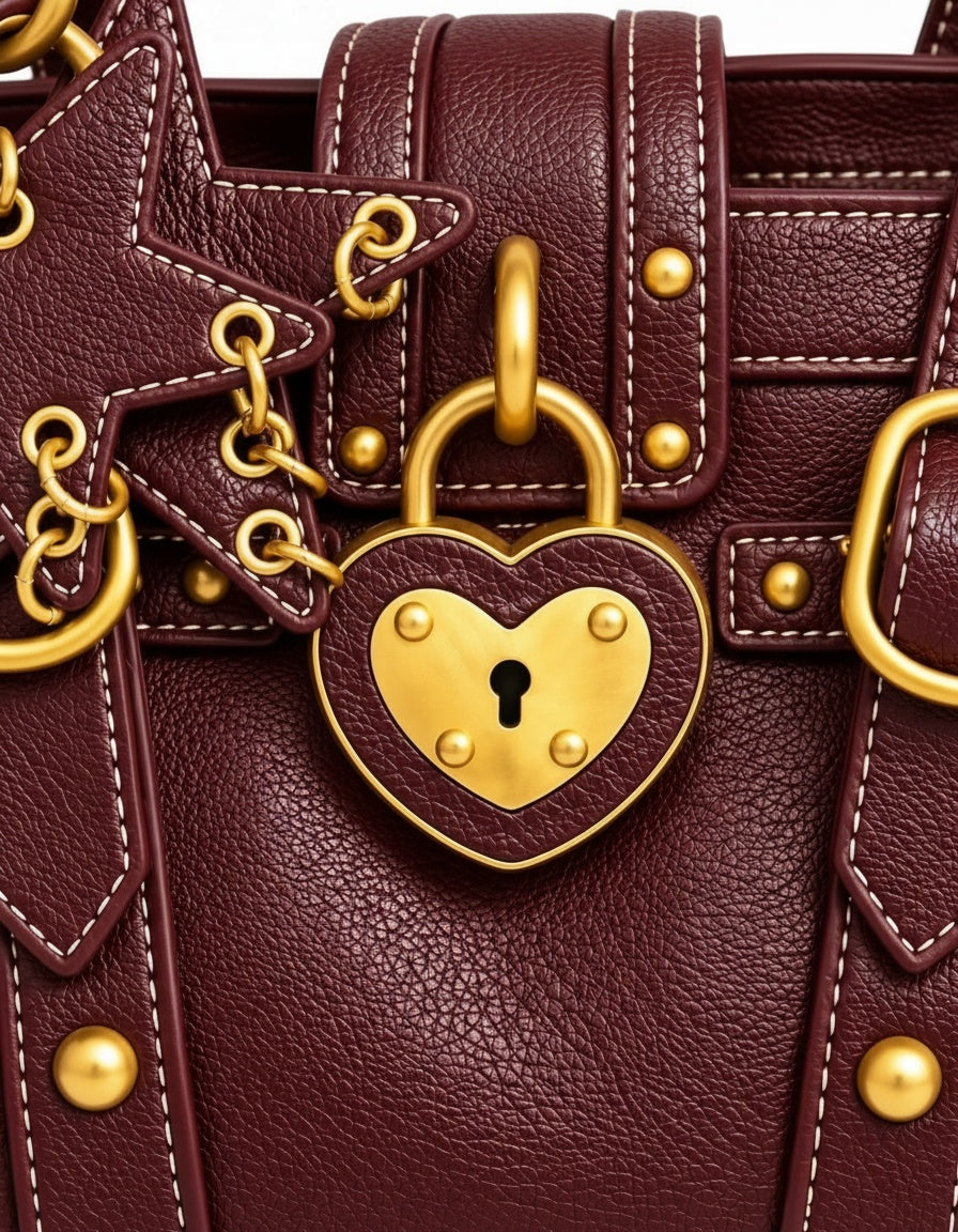 Kısche Kalp Kilitli Charm Detaylı Premium Çanta KISCHE-001 - BORDO