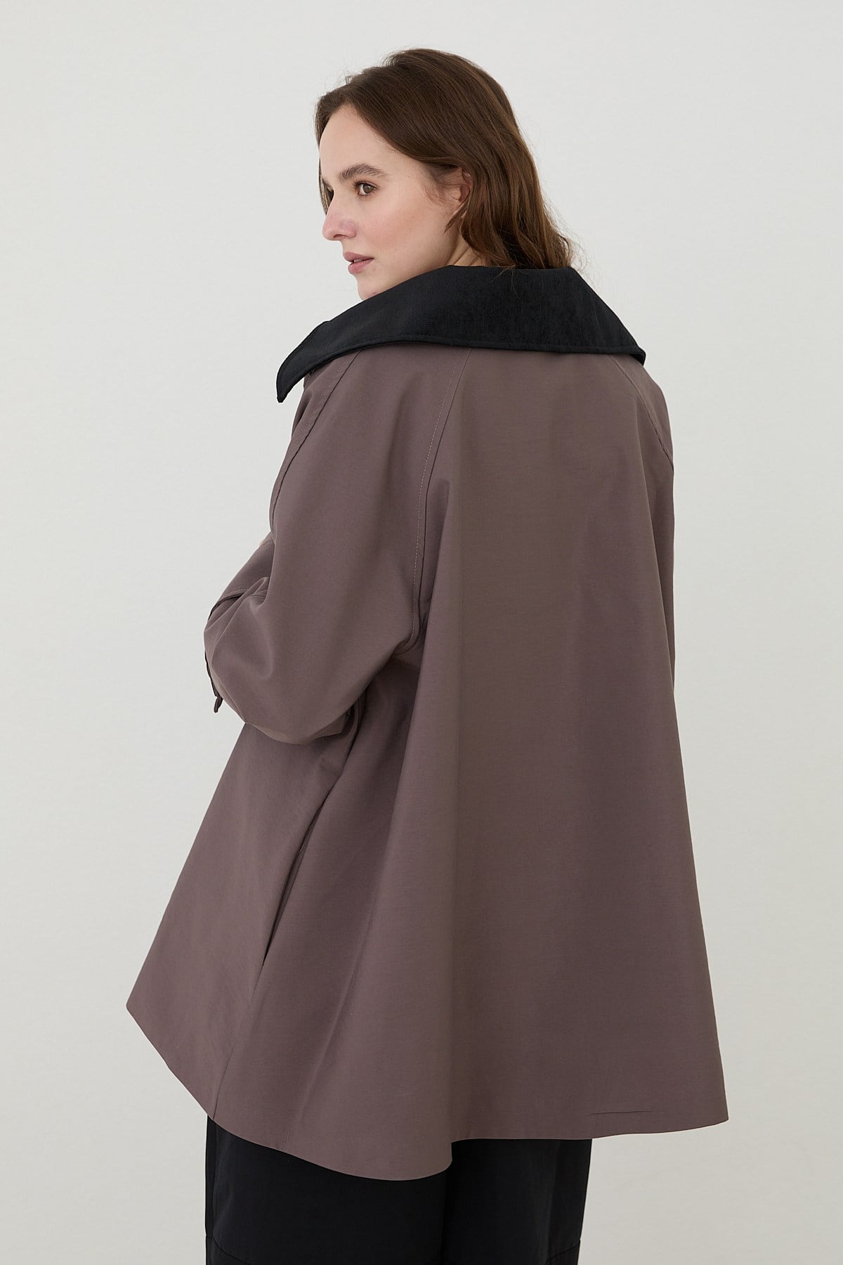 Süet Yakalı Oversize Trenç - Gül