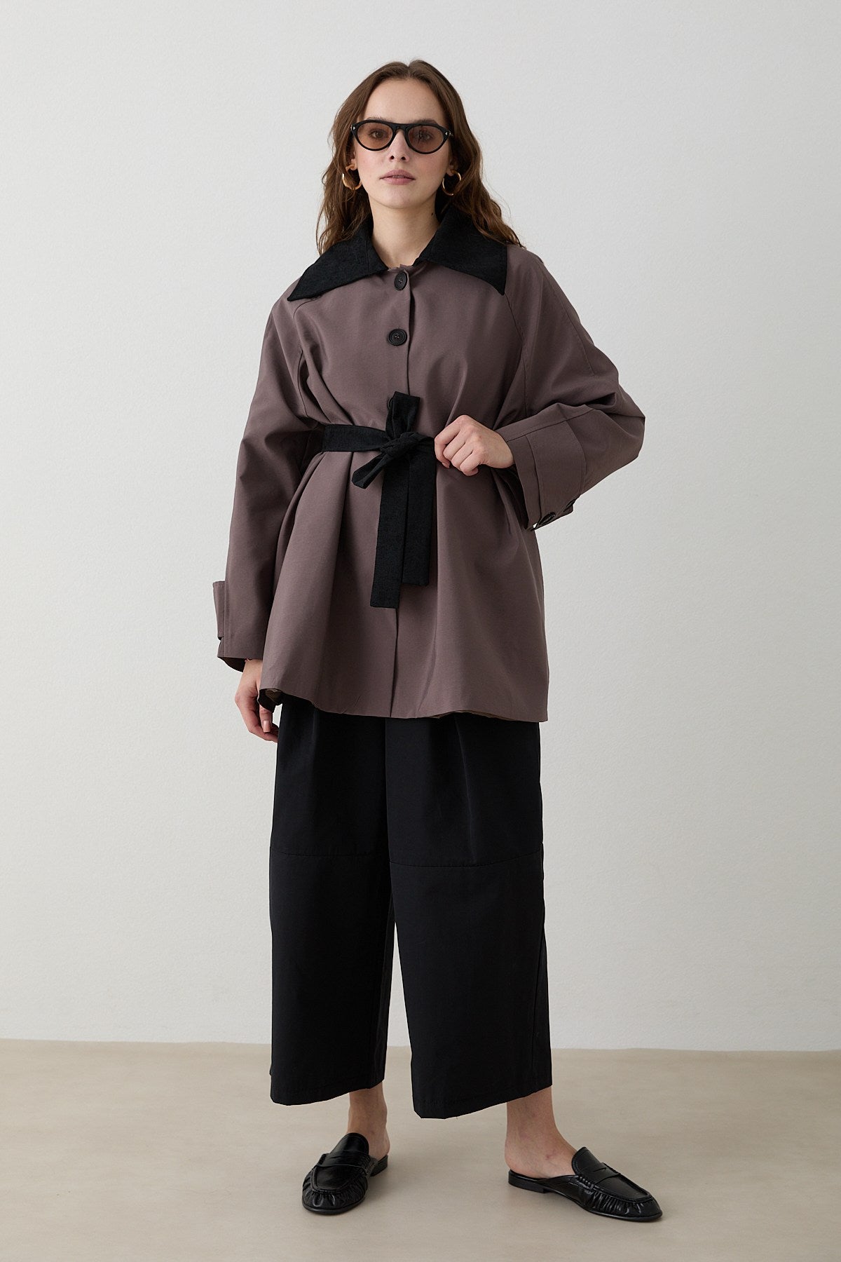 Süet Yakalı Oversize Trenç - Gül