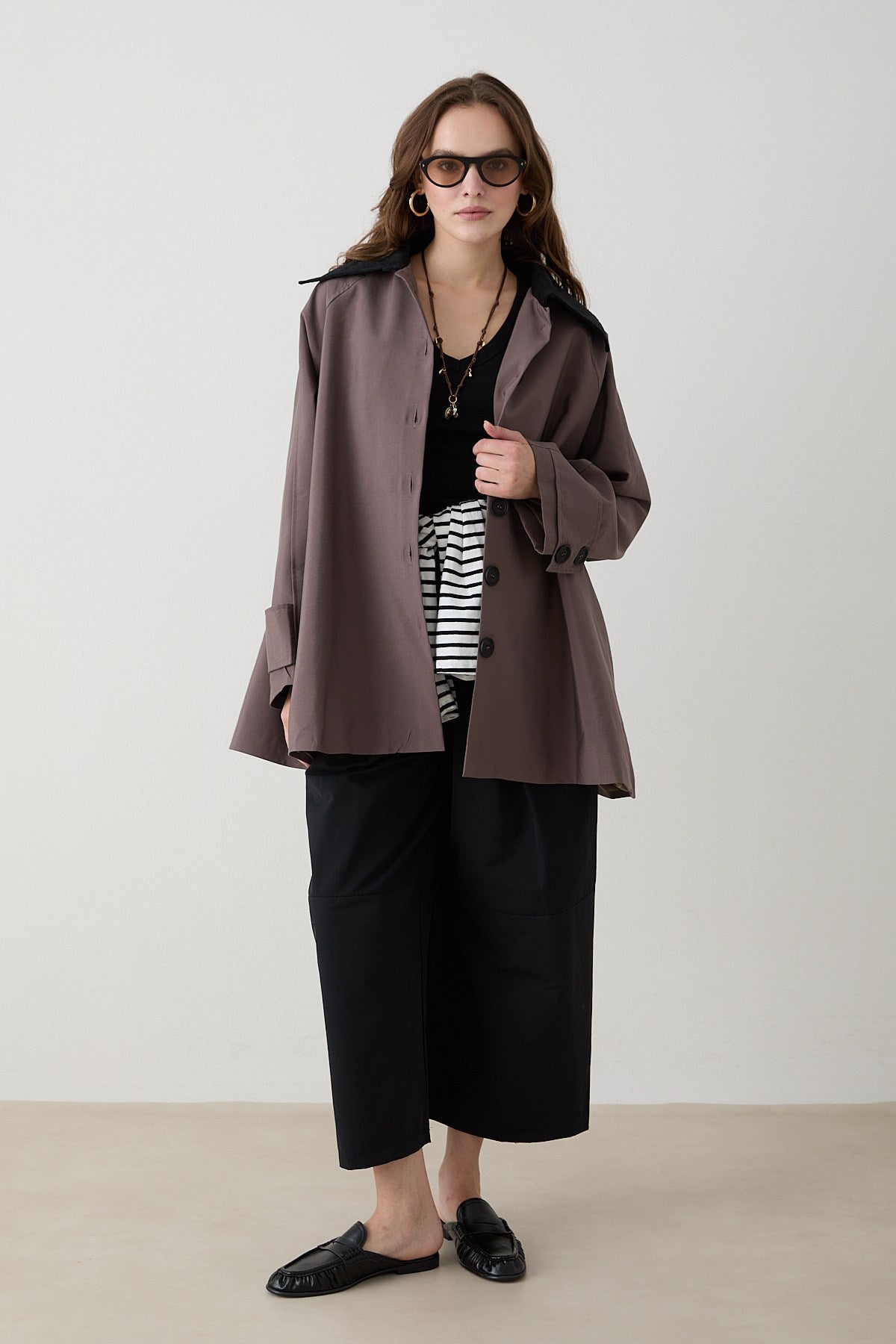 Süet Yakalı Oversize Trenç - Gül