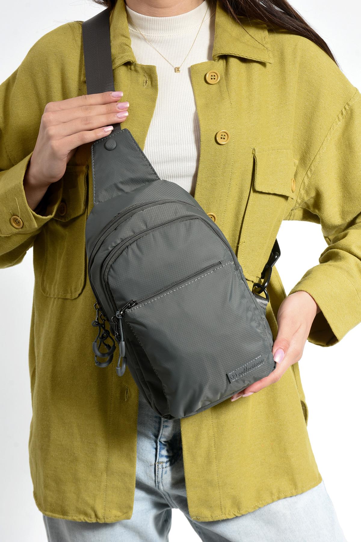 Üç Bölmeli Unisex Bodybag Gri