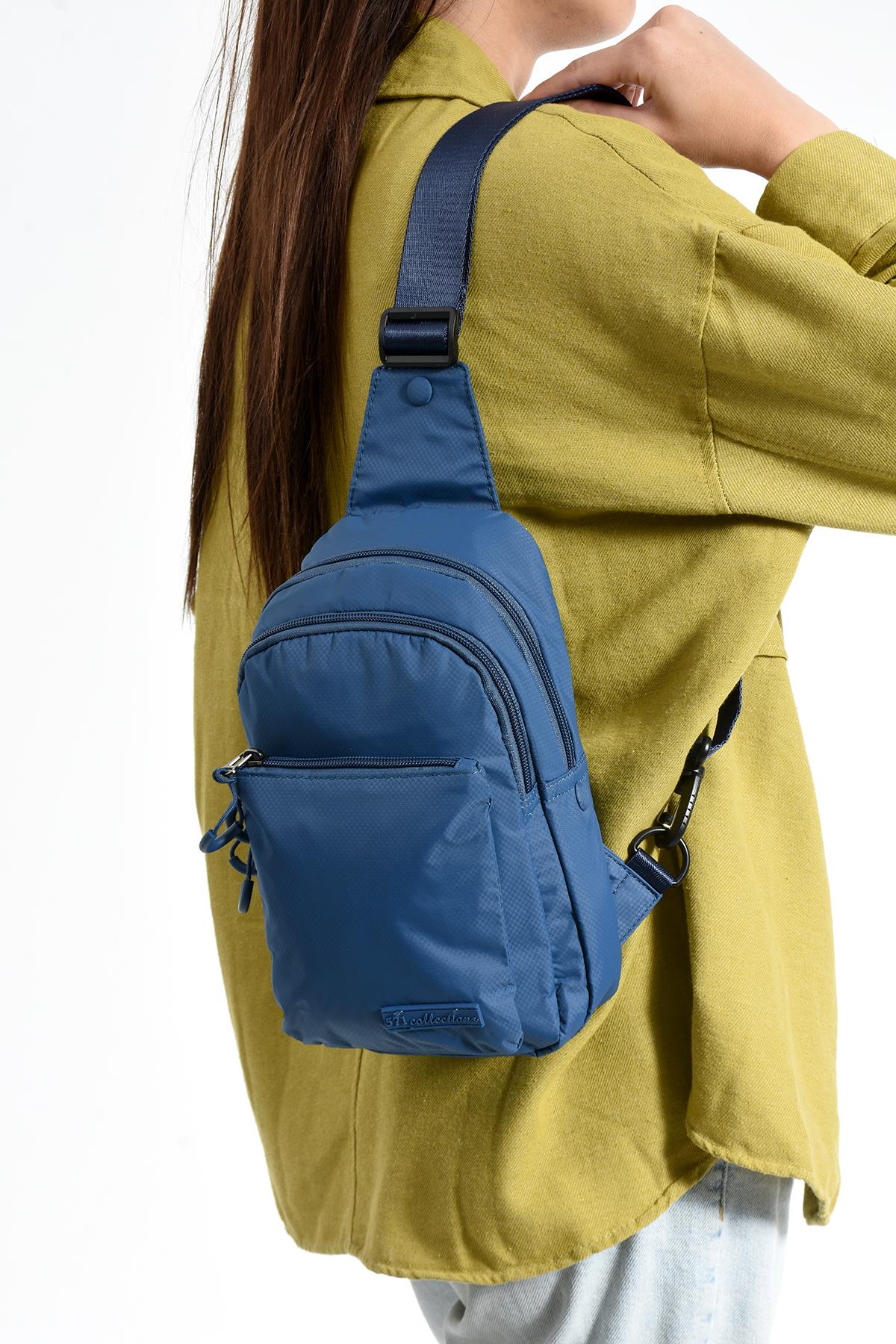 Üç Bölmeli Unisex Bodybag Mavi detay