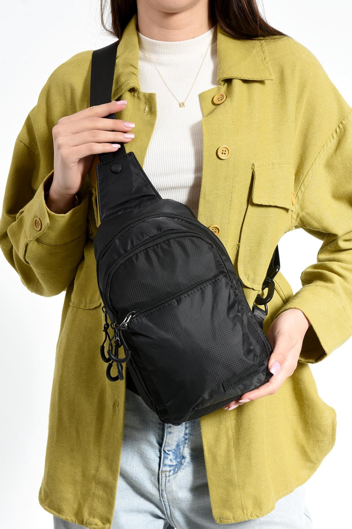 Üç Bölmeli Unisex Bodybag Siyah