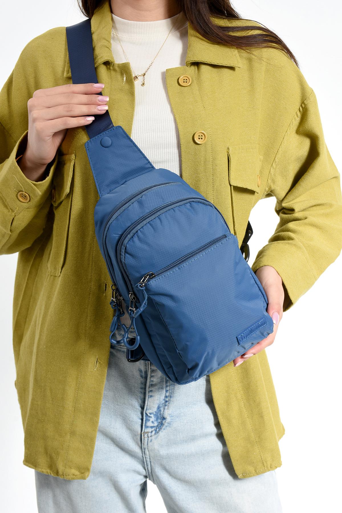 Üç Bölmeli Unisex Bodybag Mavi