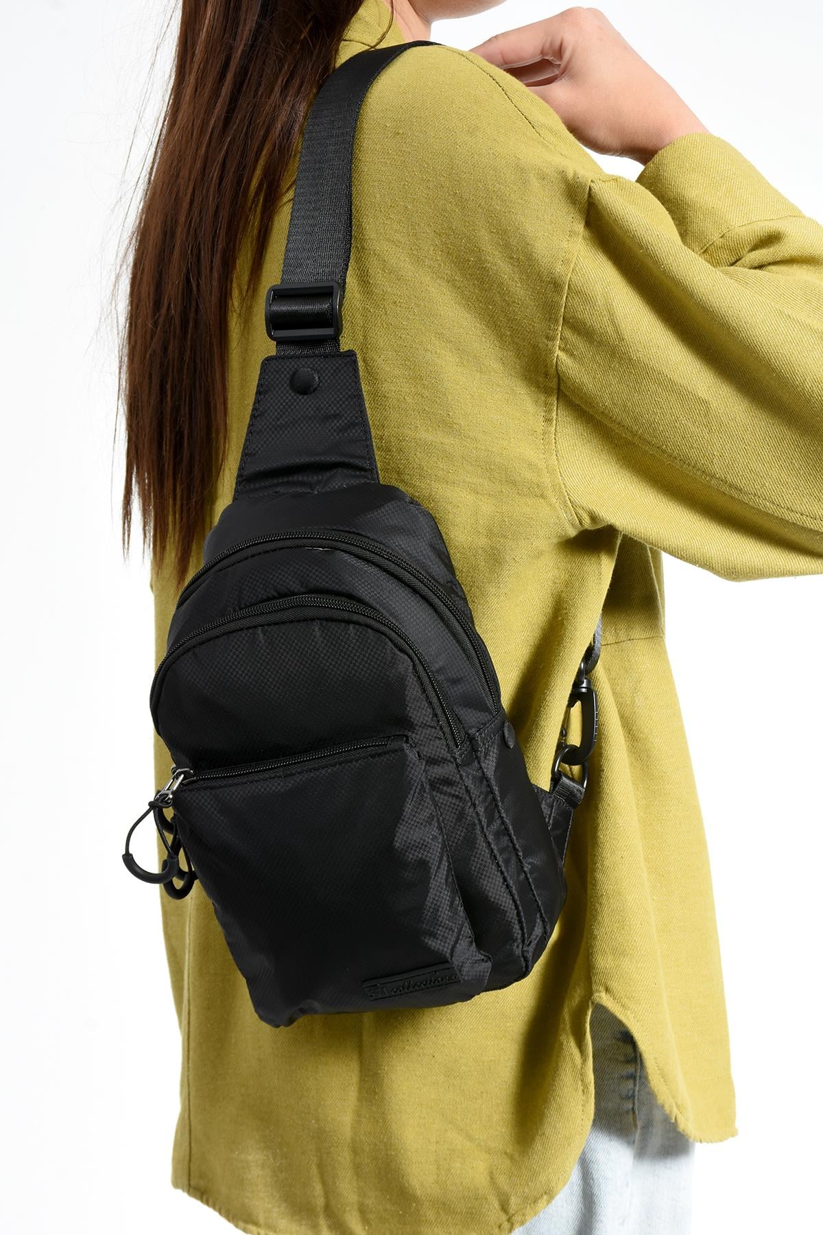 Üç Bölmeli Unisex Bodybag Siyah detay