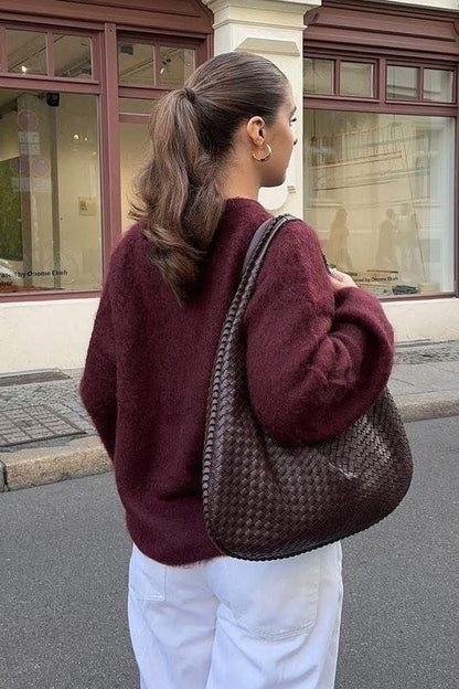 Kadın Retro Large  Omuz Çantası Örgü Deri  Botegy