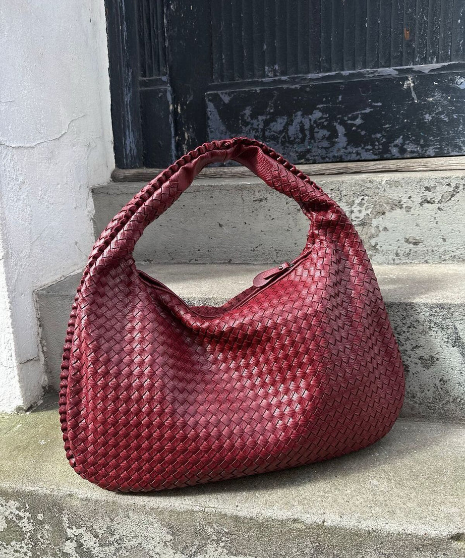 Kadın Retro Large  Omuz Çantası Örgü Deri  Botegy