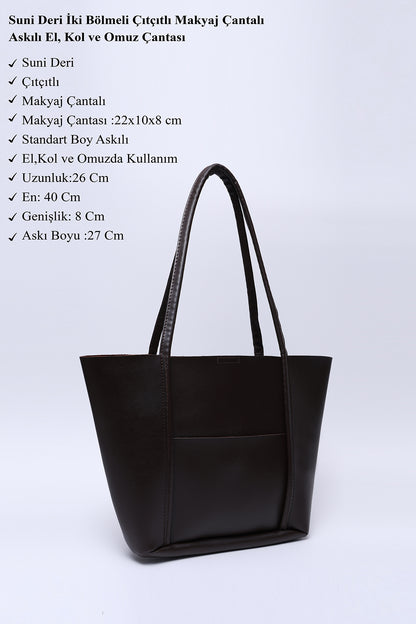 Kische SHK80 Önü Cepli, Çıtçıtlı, Makyaj Çantalı, Büyük Boy Çanta