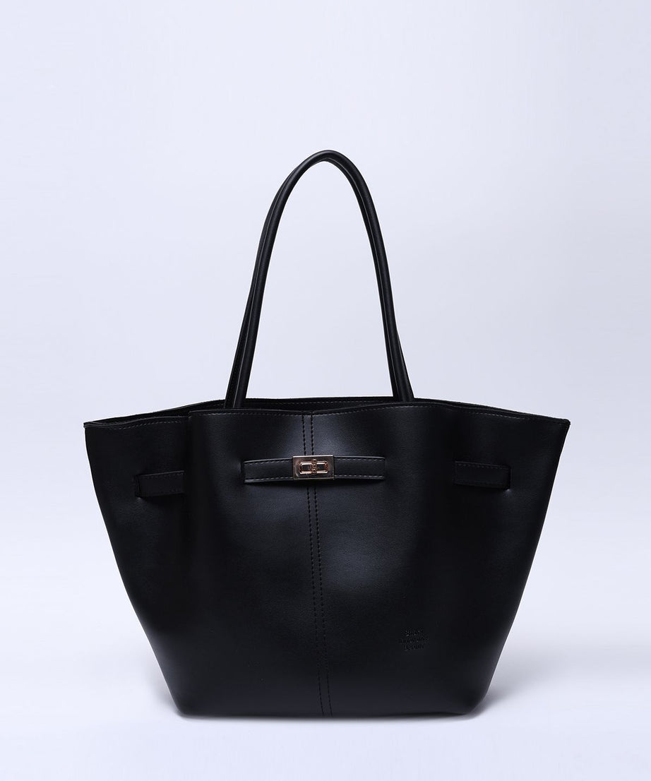Siyah Tote Bag Omuz Çantası Büyük Boy Omuz Kadın Çantası Pera - Siyah deri