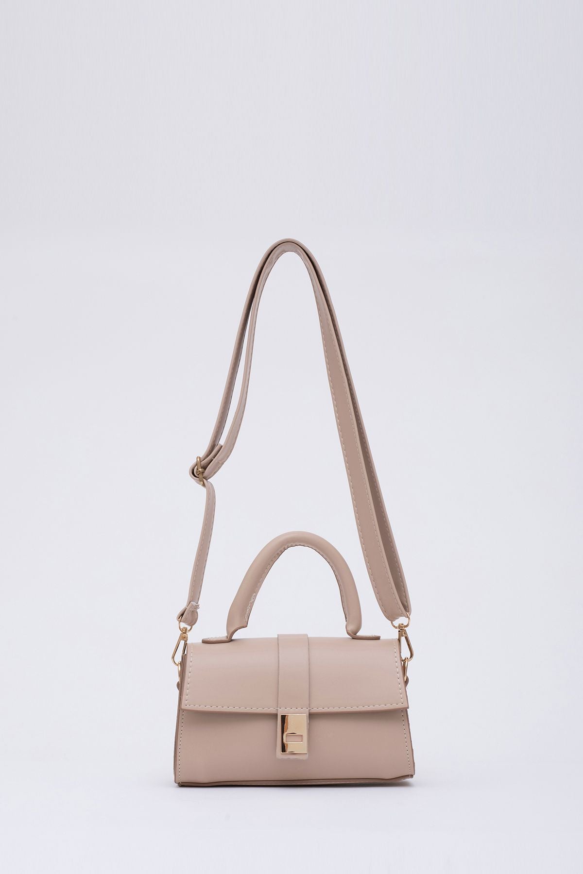 Shk109 Suni Deri Çıtçıtlı Ayarlanabilir Askılı Kadın El, Kol Ve Omuz Çantası U:11 E:19 G:7 cm