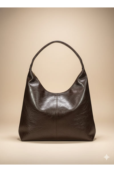 Kadın Omuz Çantası kırışık deri kahve fermuarlı astarlı omuz çantası - acı Kahverengi