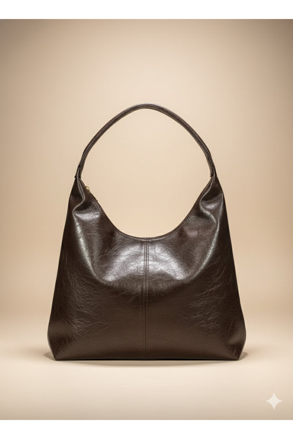 Kadın Omuz Çantası kırışık deri kahve fermuarlı astarlı omuz çantası