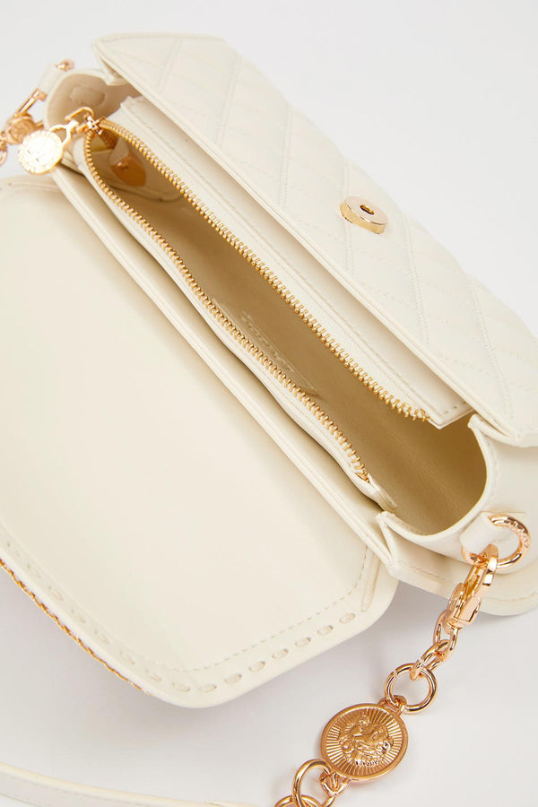 Krem Zincir Askı Detay Omuz Çantası - Görsel 4