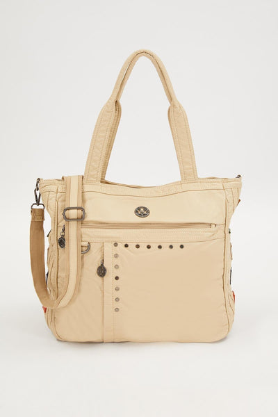 Beyaz Renk Detaylı Omuz Çantası - Vizon