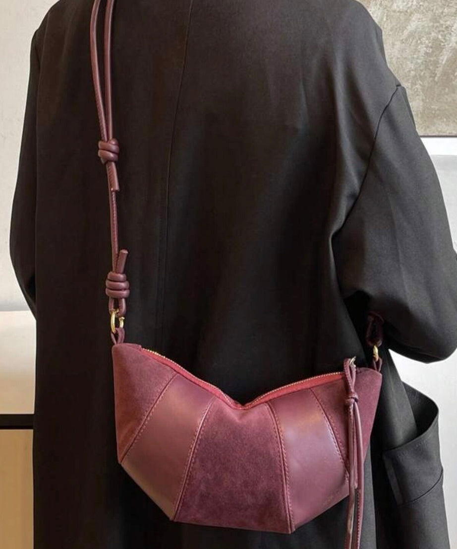 Kahve Süet Deri garni kuruvasan model spor el ve omuz çantası KSCH-4078 - Görsel 2
