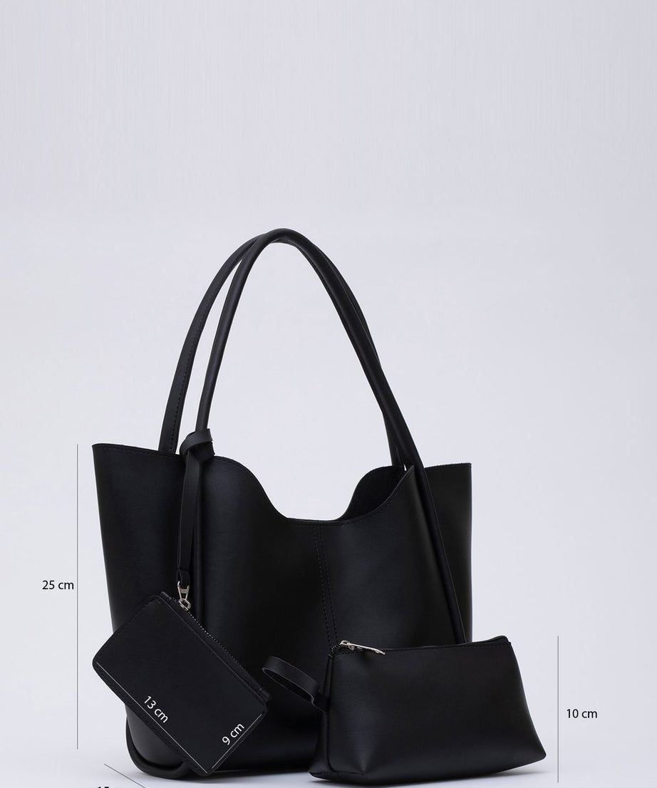 Siyah Shk108 Çıtçıtlı Suni Deri Cüzdanlı Makyaj Çantalı Kadın El ve Omuz Çantası U:25 E:38 G:15 cm