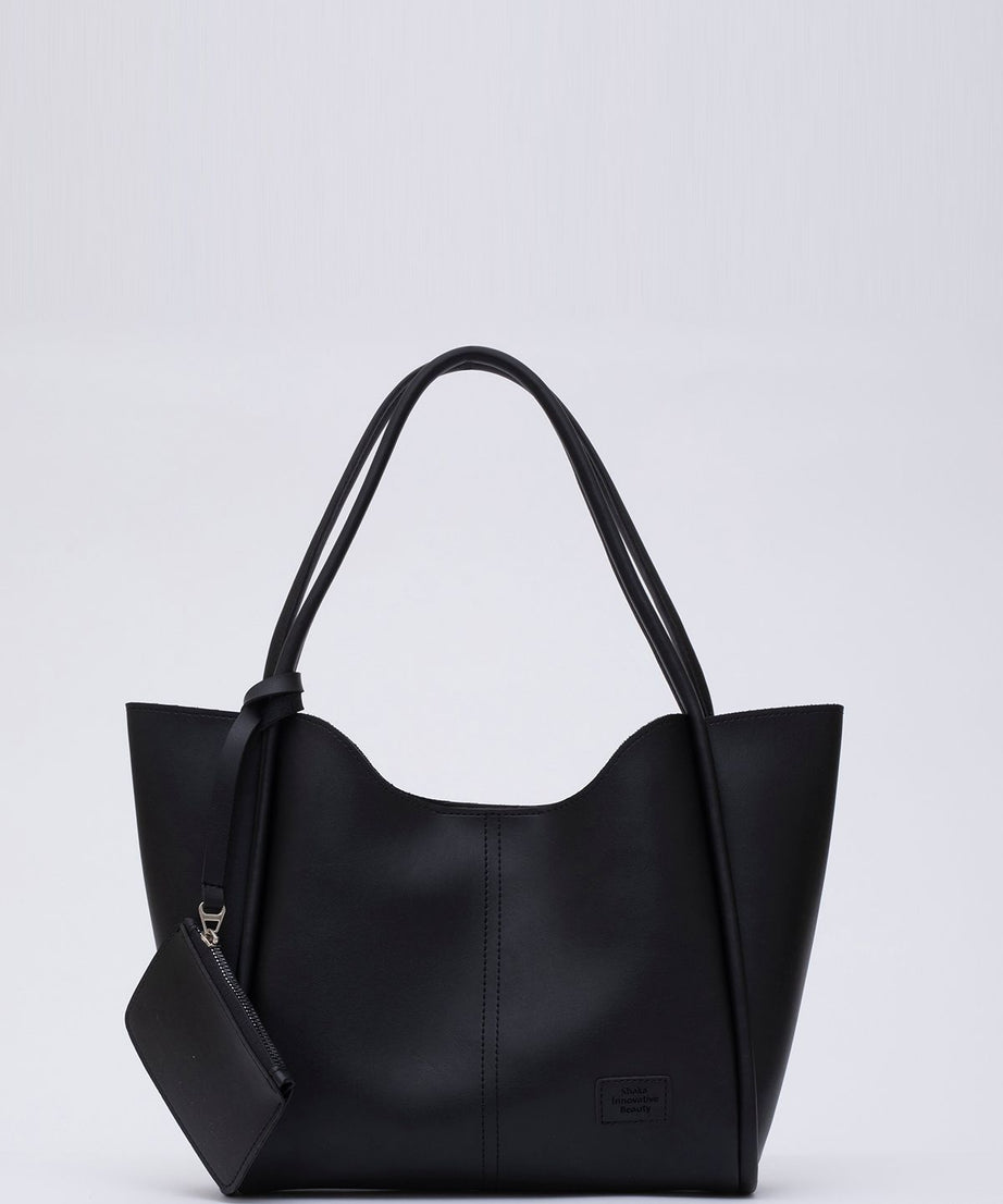 Siyah Shk108 Çıtçıtlı Suni Deri Cüzdanlı Makyaj Çantalı Kadın El ve Omuz Çantası U:25 E:38 G:15 cm