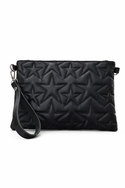 Siyah Yıldız Desenli Nakış işlemeli Portföy Çanta Askılı El Çantası CARLA– KSCH-4083 - Siyah
