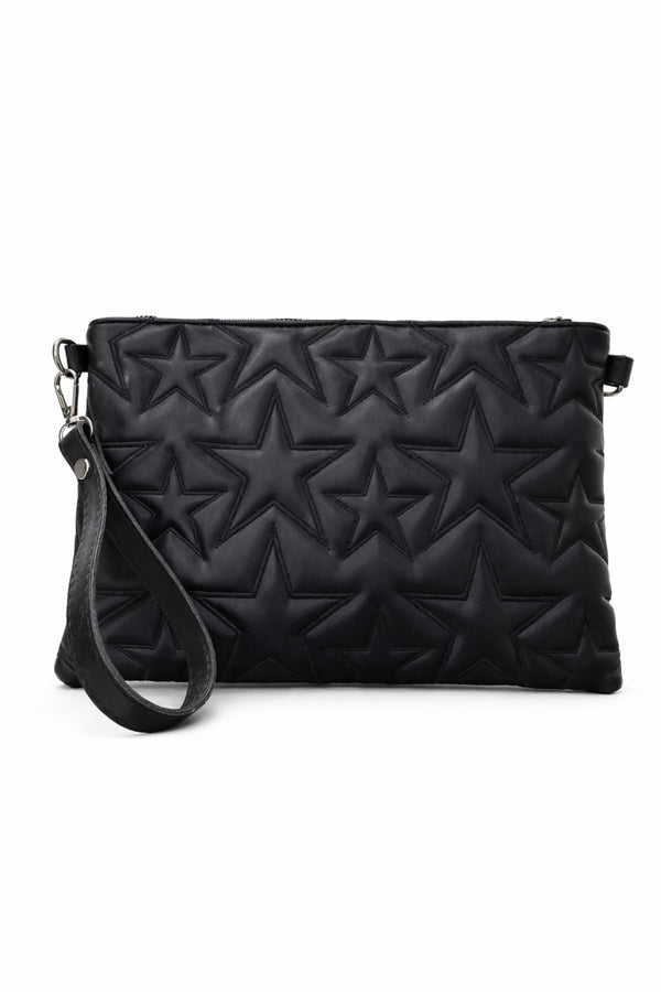 Siyah Yıldız Desenli Nakış işlemeli Portföy Çanta Askılı El Çantası CARLA– KSCH-4083