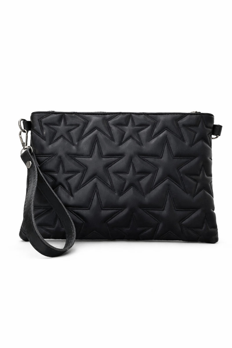 Siyah Yıldız Desenli Nakış işlemeli Portföy Çanta Askılı El Çantası CARLA– KSCH-4083