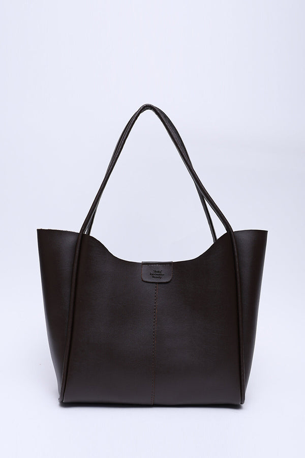 Çıtçıtlı Askılı Suni Deri Makyaj Çantalı Büyük Boy Kadın El ve Omuz Çantası