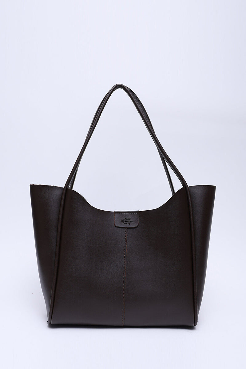 Çıtçıtlı Askılı Suni Deri Makyaj Çantalı Büyük Boy Kadın El ve Omuz Çantası