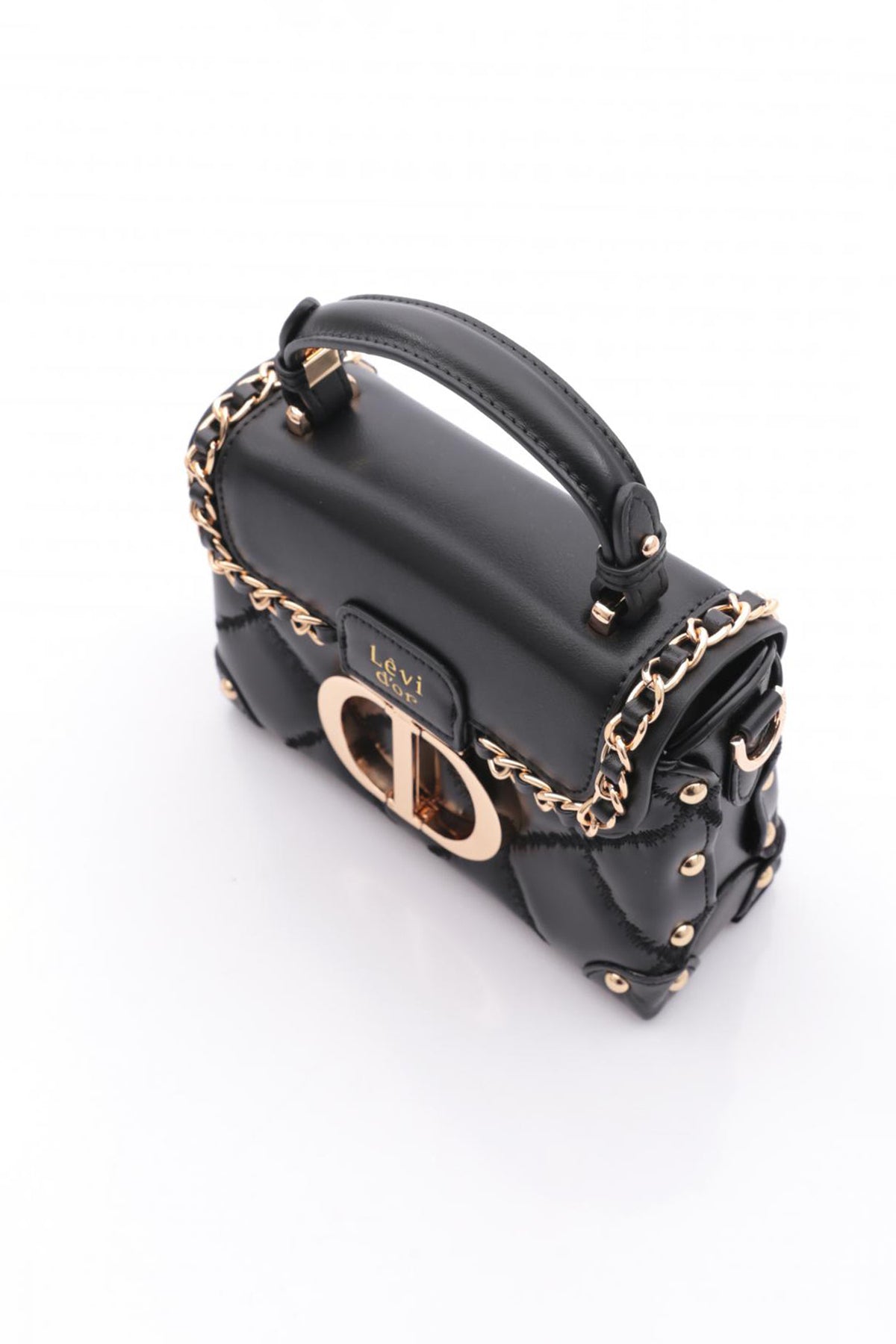 Kapitone Nakış, Zincir Örgü ve Metal Zımba Detaylı Küçük Boy Kadın El ve Omuz Çantası LV930580 - Görsel 8