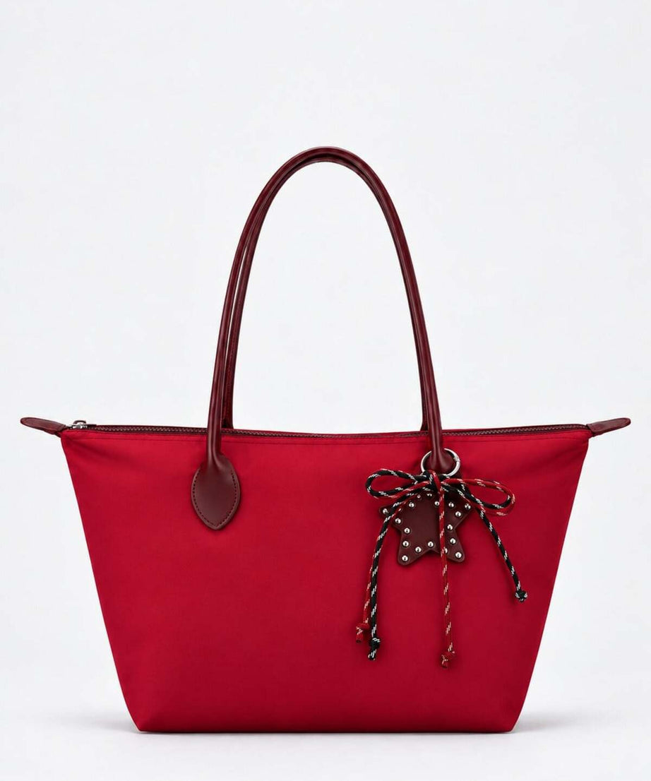 Kadın Süslemeli Fermuarlı Shopper Omuz Çantası - KIRMIZI