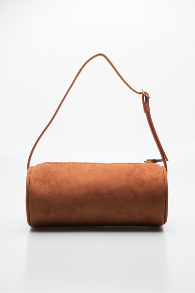 silindir el ve omuz Çantası Kadın fermuarlı - taba süet