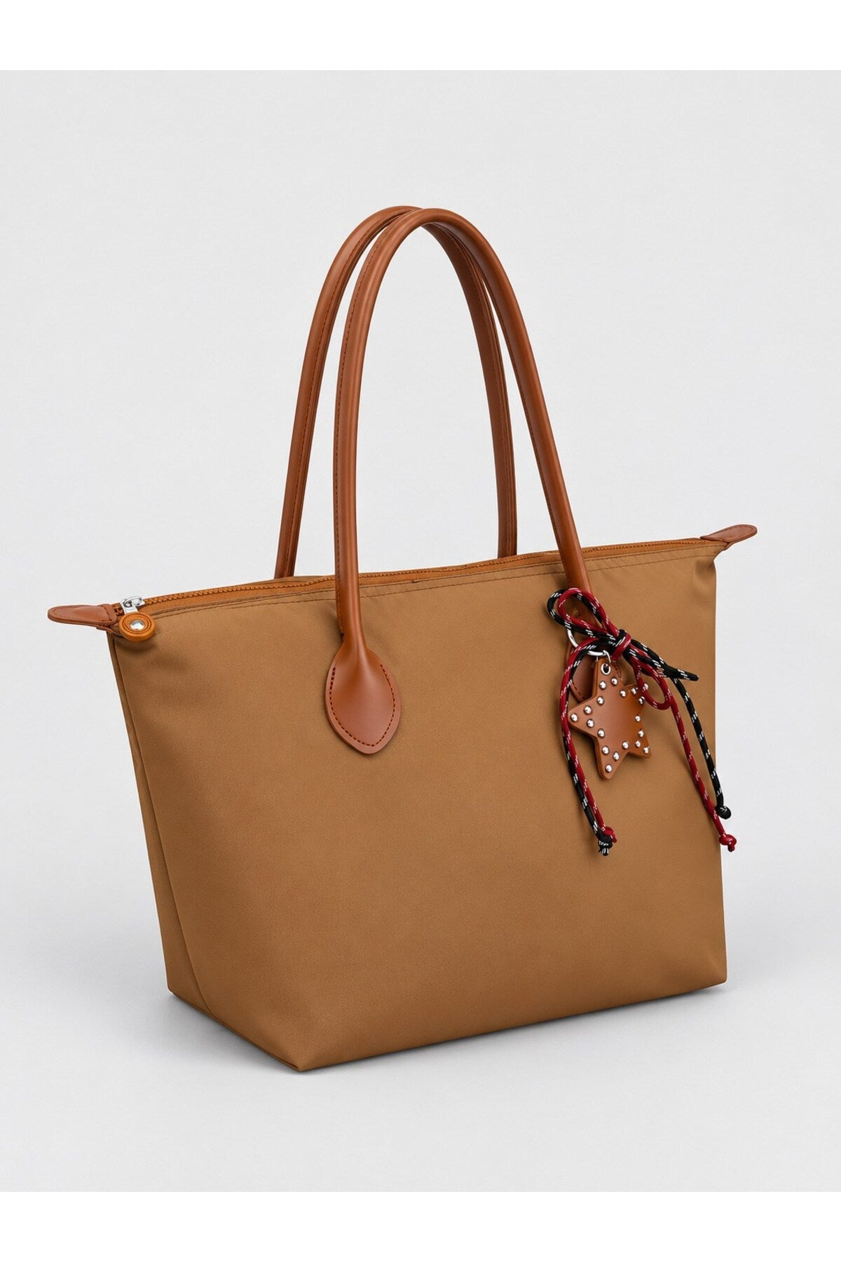 Kadın Süslemeli Fermuarlı Shopper Omuz Çantası - TABA