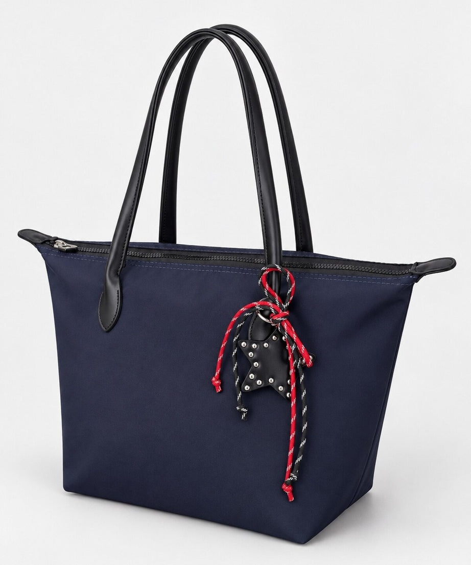 Kadın Süslemeli Fermuarlı Shopper Omuz Çantası - LACİVERT